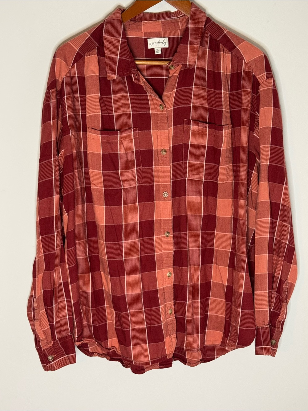 Wonderly Red and Coral Plaid Button-Front Shirt